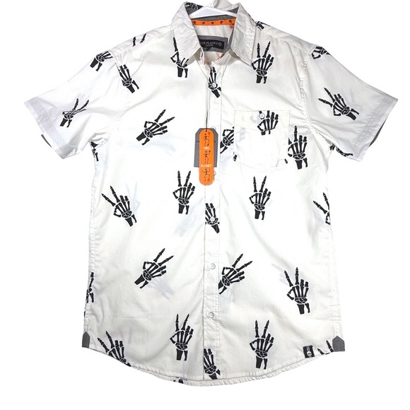 Free Planet Other - Free Planet Men's L White Skeleton Hand Halloween Button Up Shirt NWT Cotton